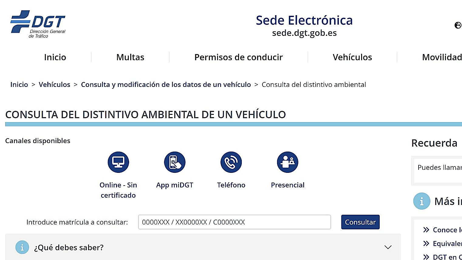 Lugar de la página oficial de la DGT donde puedes consultar las etiquetas de la DGT